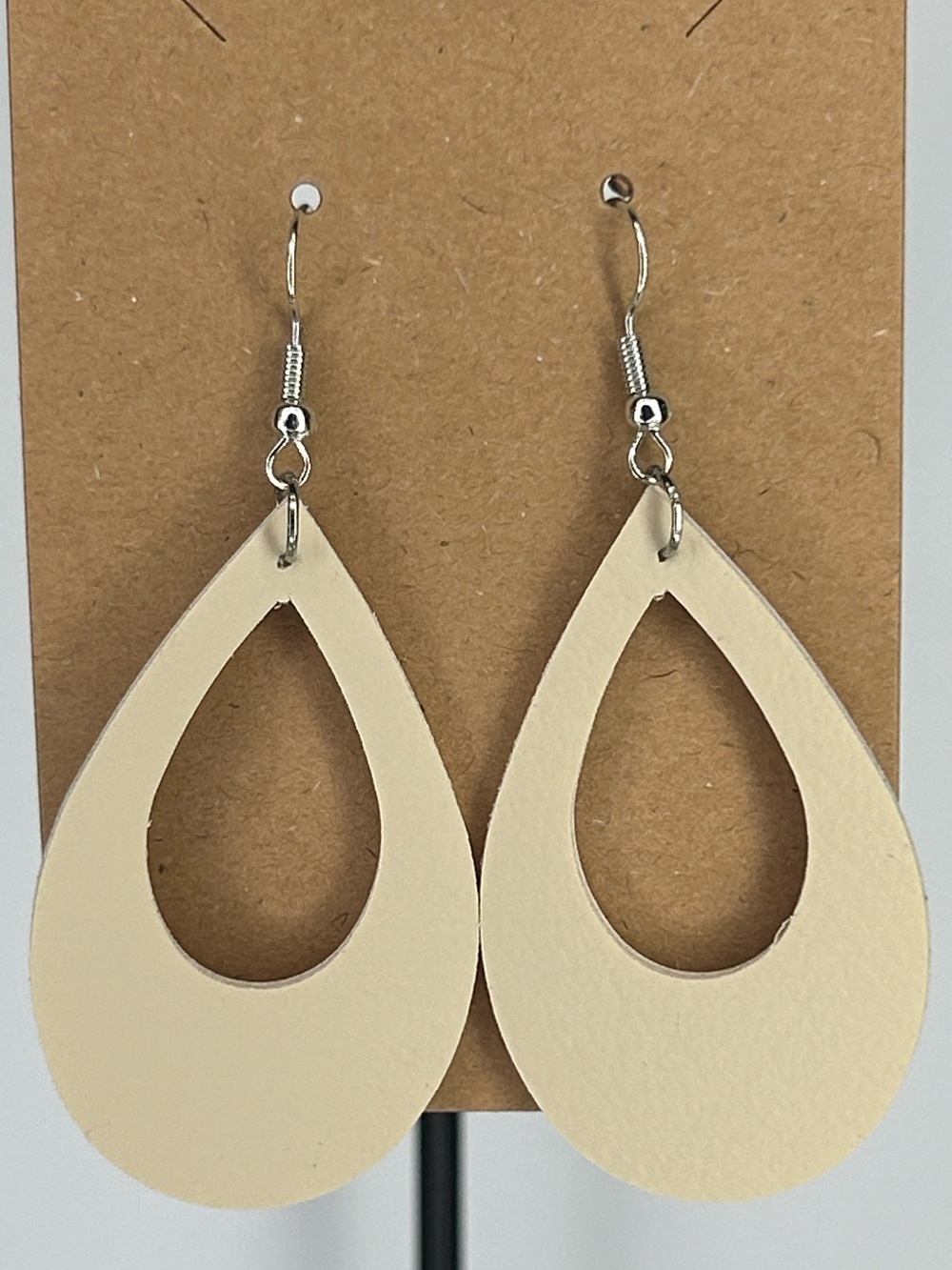 Cream Faux Leather Earrings Fashion Jewelry